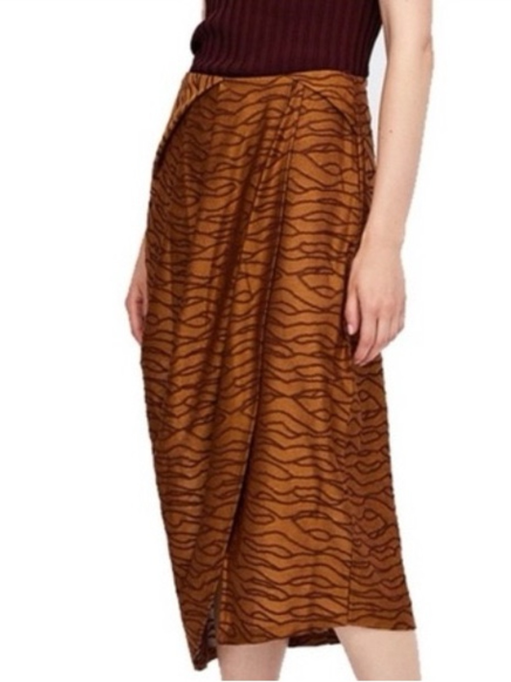 Zara Rust and Brown Textured Midi Skirt